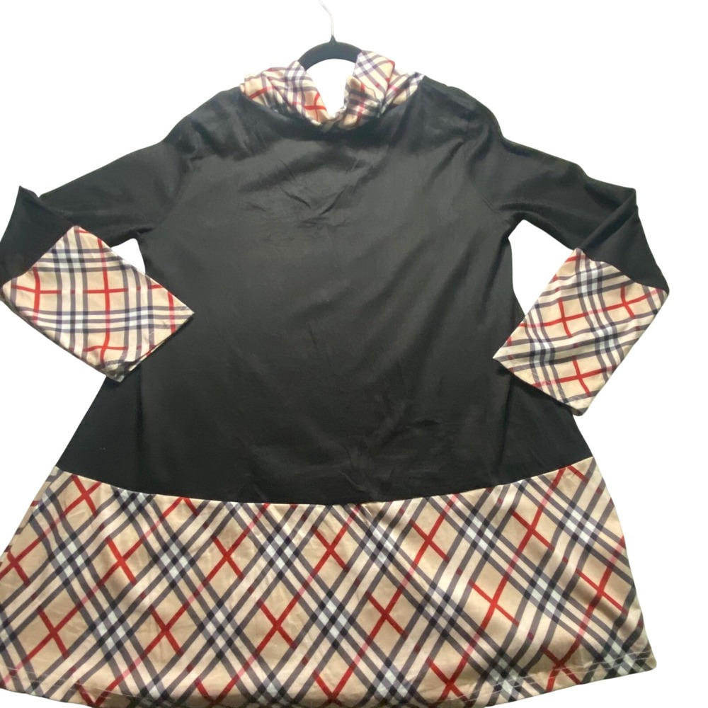 Miusey Womens 2XL Plaid Trim Tunic Top Black Long Sleeve Button V-Neck New